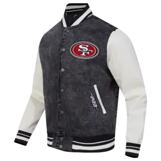 Pro Standard PS SF 49ers Rebel Athletics Denim Varsity Jacket Black/Eggshell