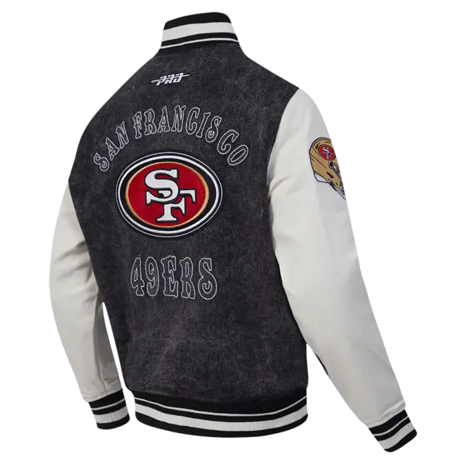 Pro Standard PS SF 49ers Rebel Athletics Denim Varsity Jacket Black/Eggshell