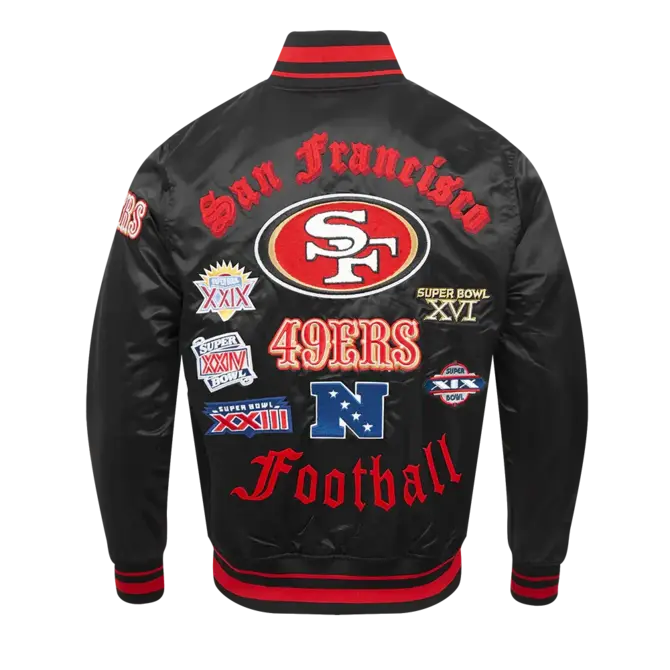 Pro Standard PS SF 49ers Old English Rib Satin Jacket Blk/Red/Blk