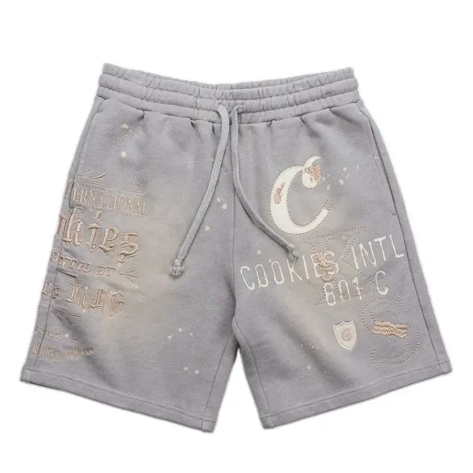 Cookies Cookies Gold Rush Distresed and Splattered Sweatshort Grey