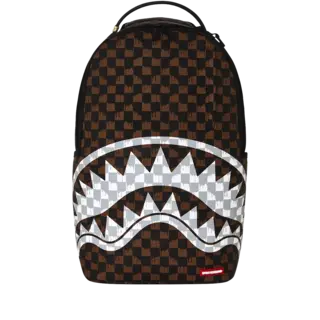 Sprayground Sprayground Brown and Cream Drip Check Shark DLXSV Backpack