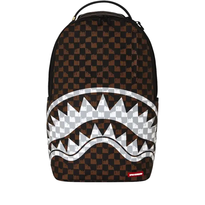 Sprayground Sprayground Brown and Cream Drip Check Shark DLXSV Backpack