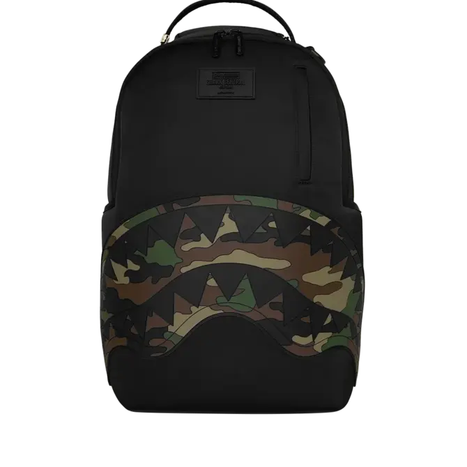 Sprayground Sprayground Shark Central Black Nylon Camo Embossed Shark DLXSV Backpack