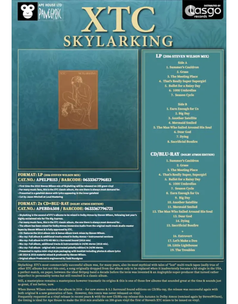 Ape House (CD) XTC - Skylarking (CD/Bluray/Atmos Edition)