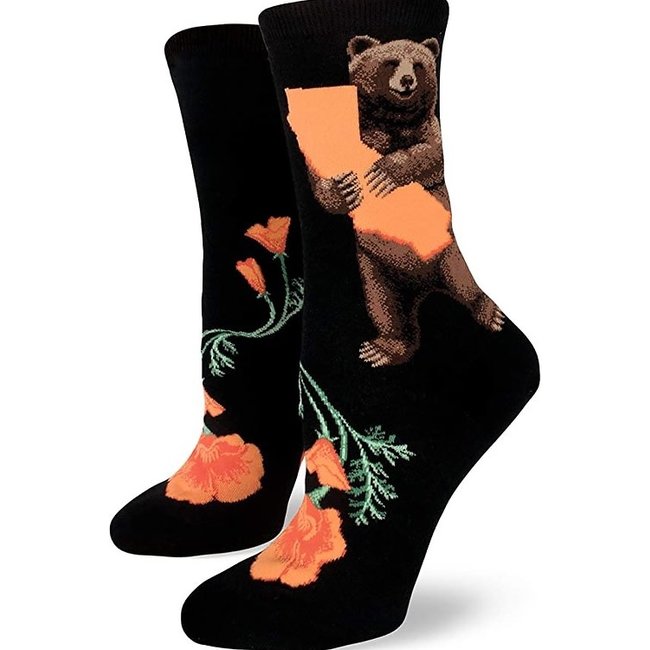 Women's Crew Socks- California Bear Hug, Black