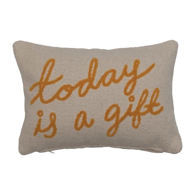 Embroidered Lumbar Pillow "Today is a Gift"