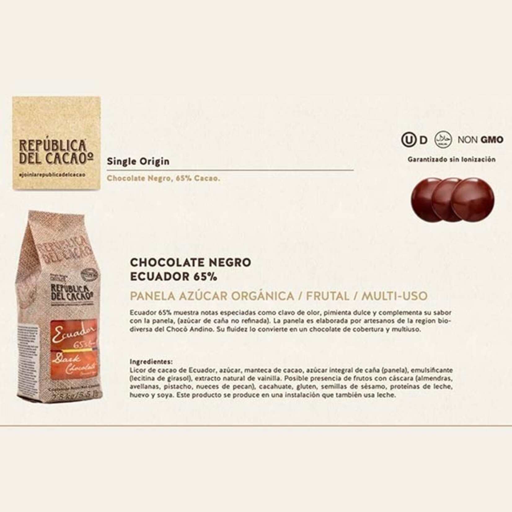 Republica del Cacao Republica del Cacao - Ecuador Dark Chocolate 65% - 16.5 lb