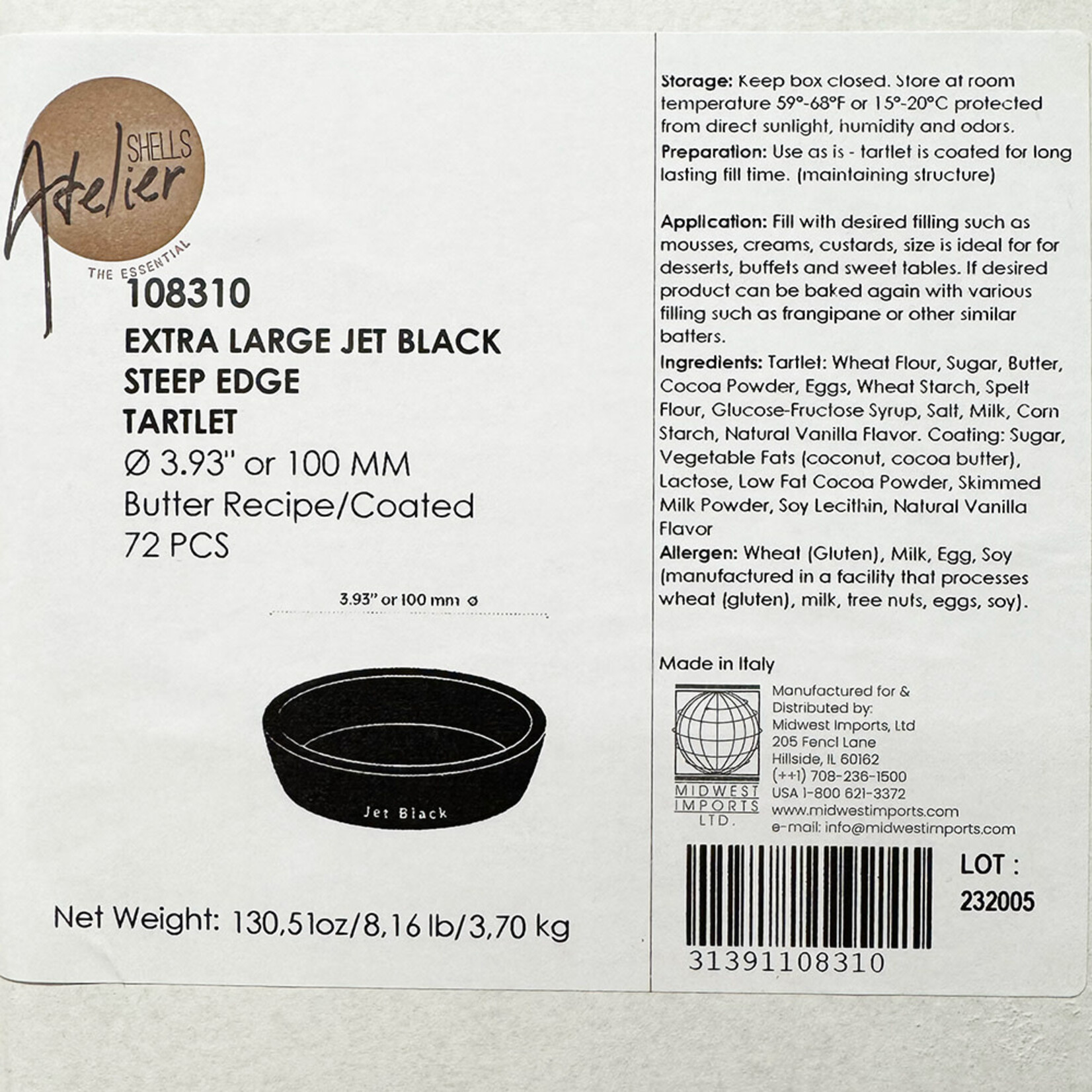 Atelier Atelier - Jet Black Chocolate Round Tart Shell - 3.93" (72 ct)