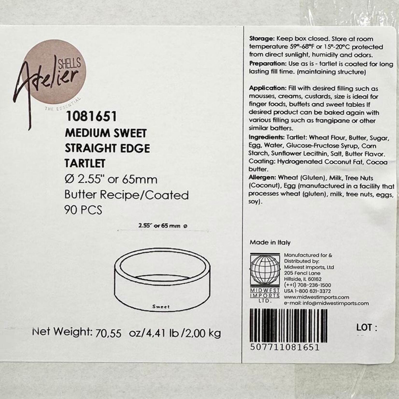 Atelier Atelier - Sweet Round Tart Shell - 2.55"  (90 ct)