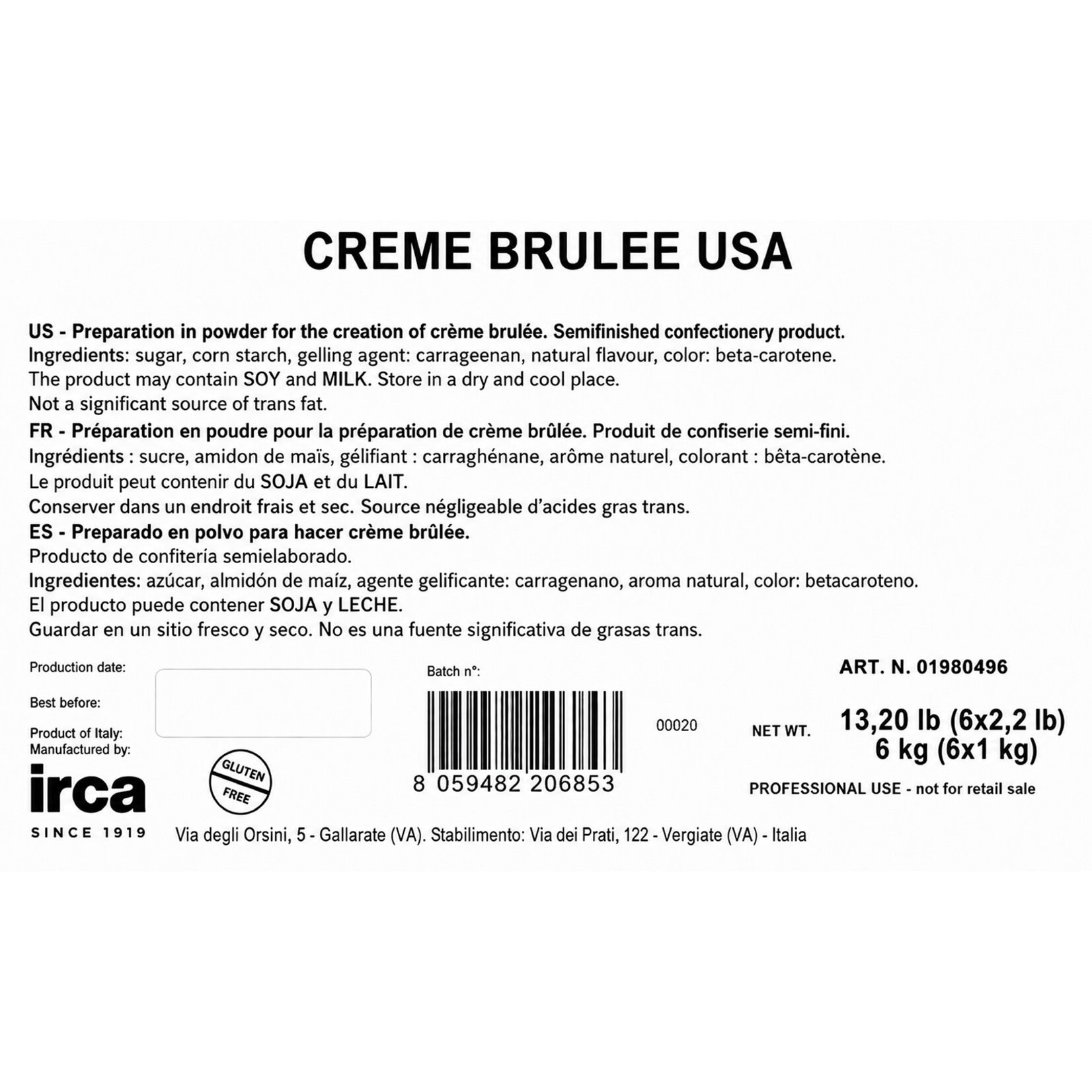 Irca Irca - Creme Brulee Mix - 2.2 lb (box of 6)