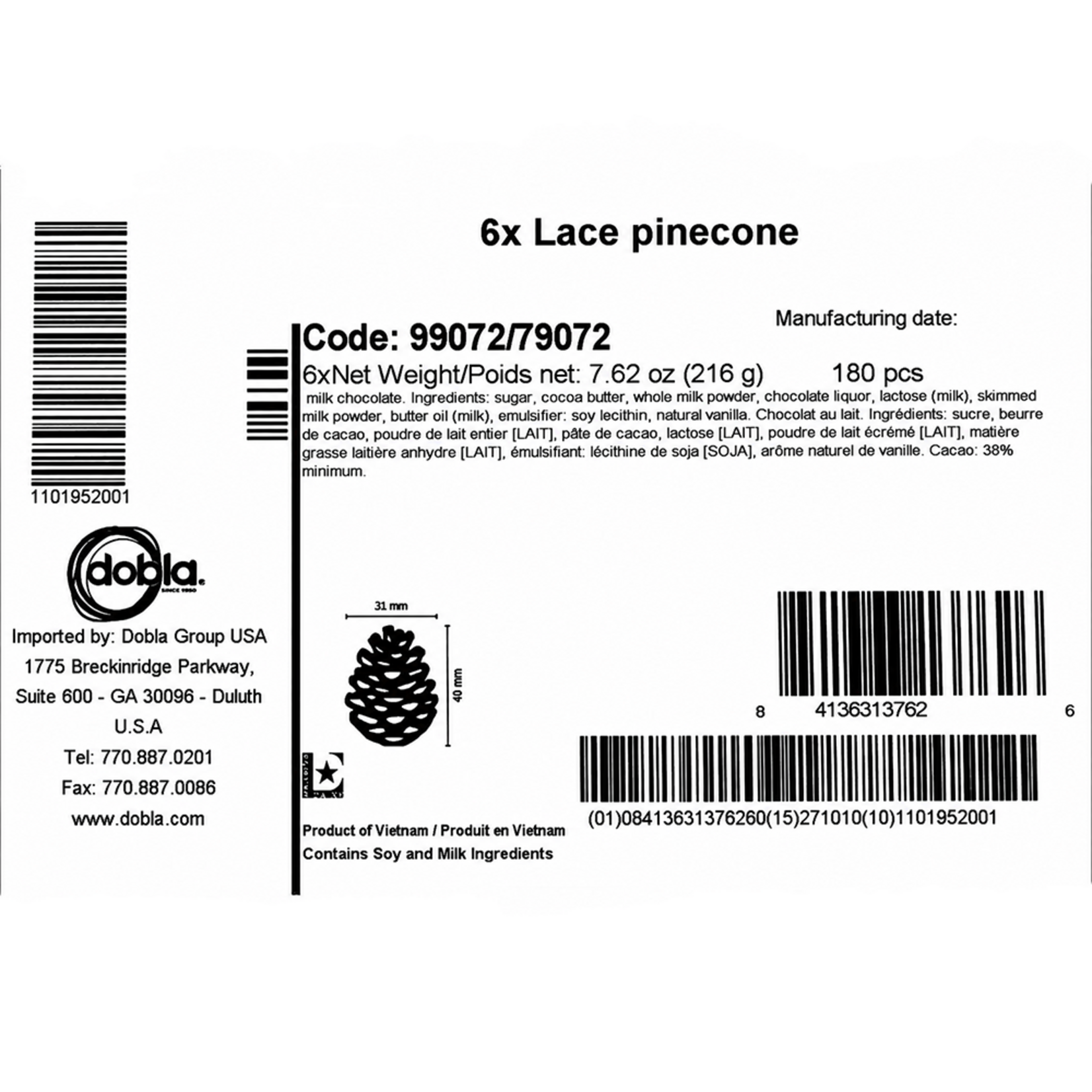 Dobla Dobla - Chocolate Lace Pine Cone (180ct)