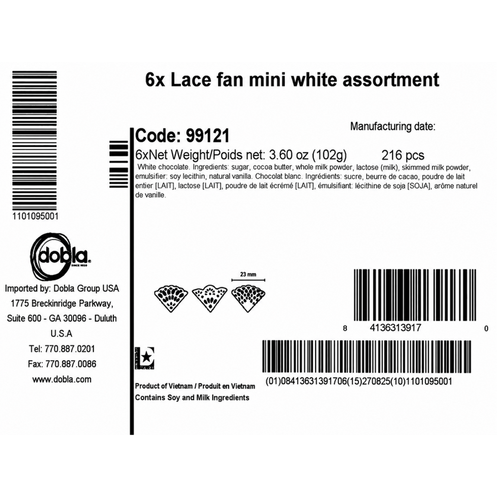 Dobla Dobla - White Chocolate Mini Lace Fan Assortment (216 ct)