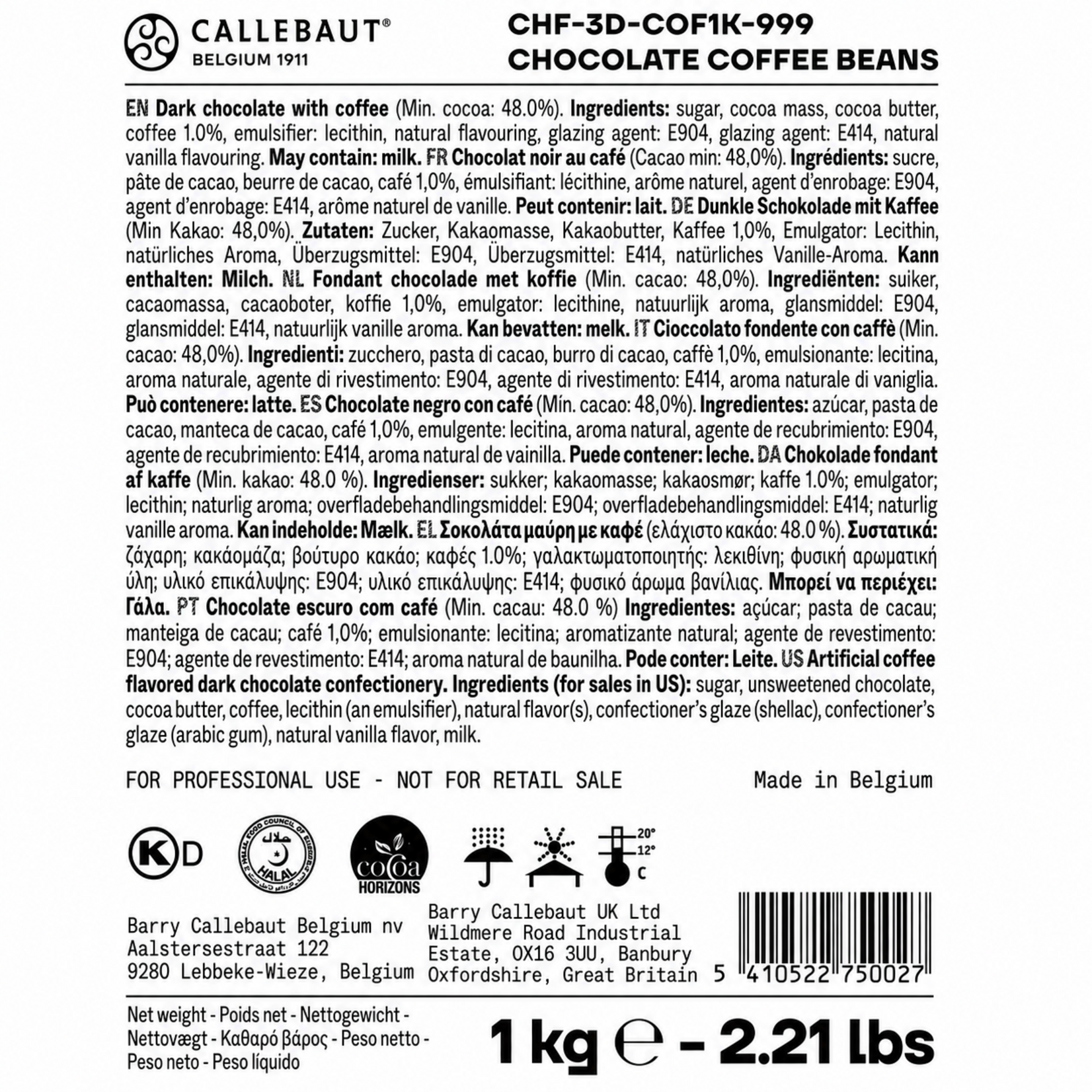 Callebaut Callebaut - Chocolate Coffee Beans - 2.2 lb