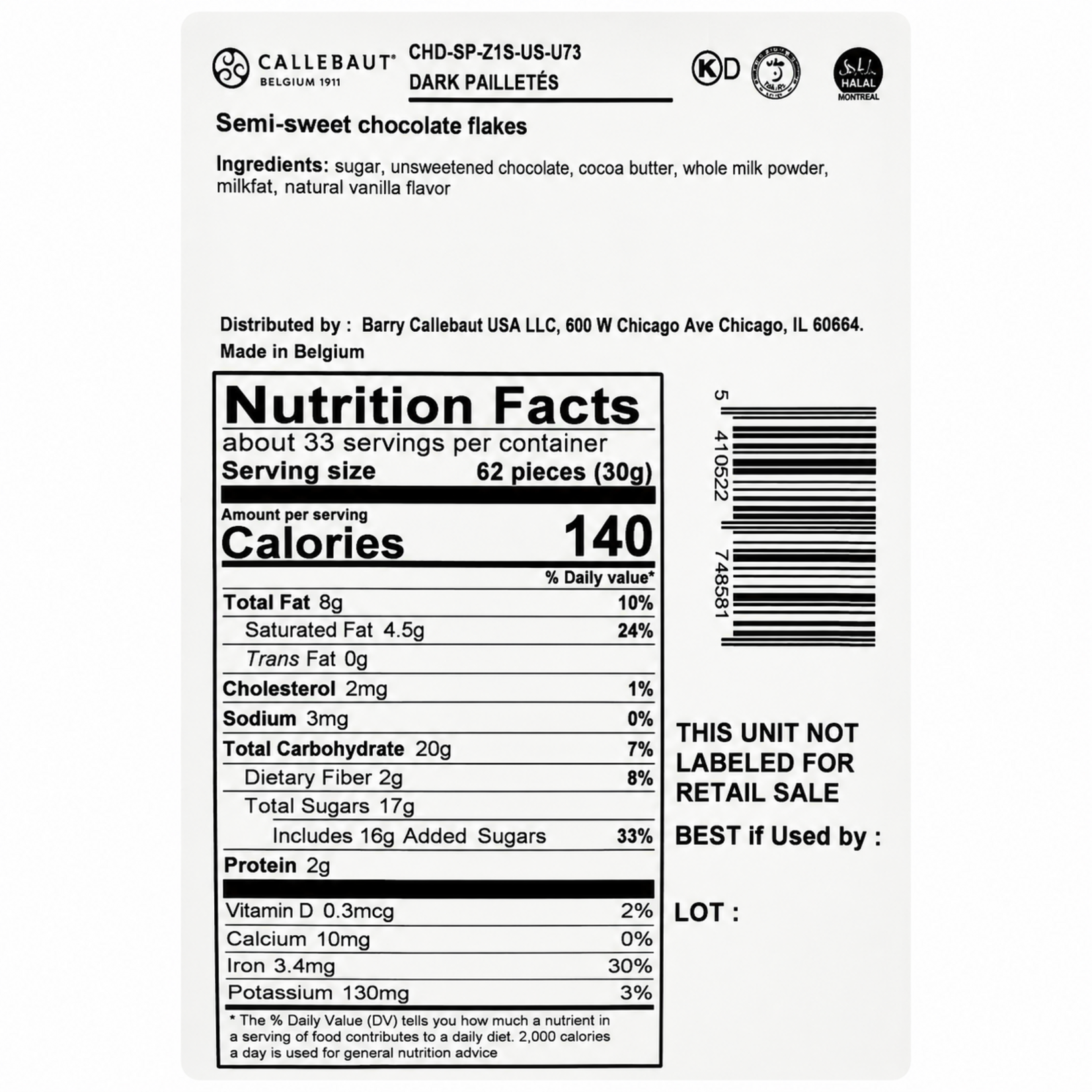 Callebaut Callebaut - Dark Chocolate Flakes, Small - 2.2 lb