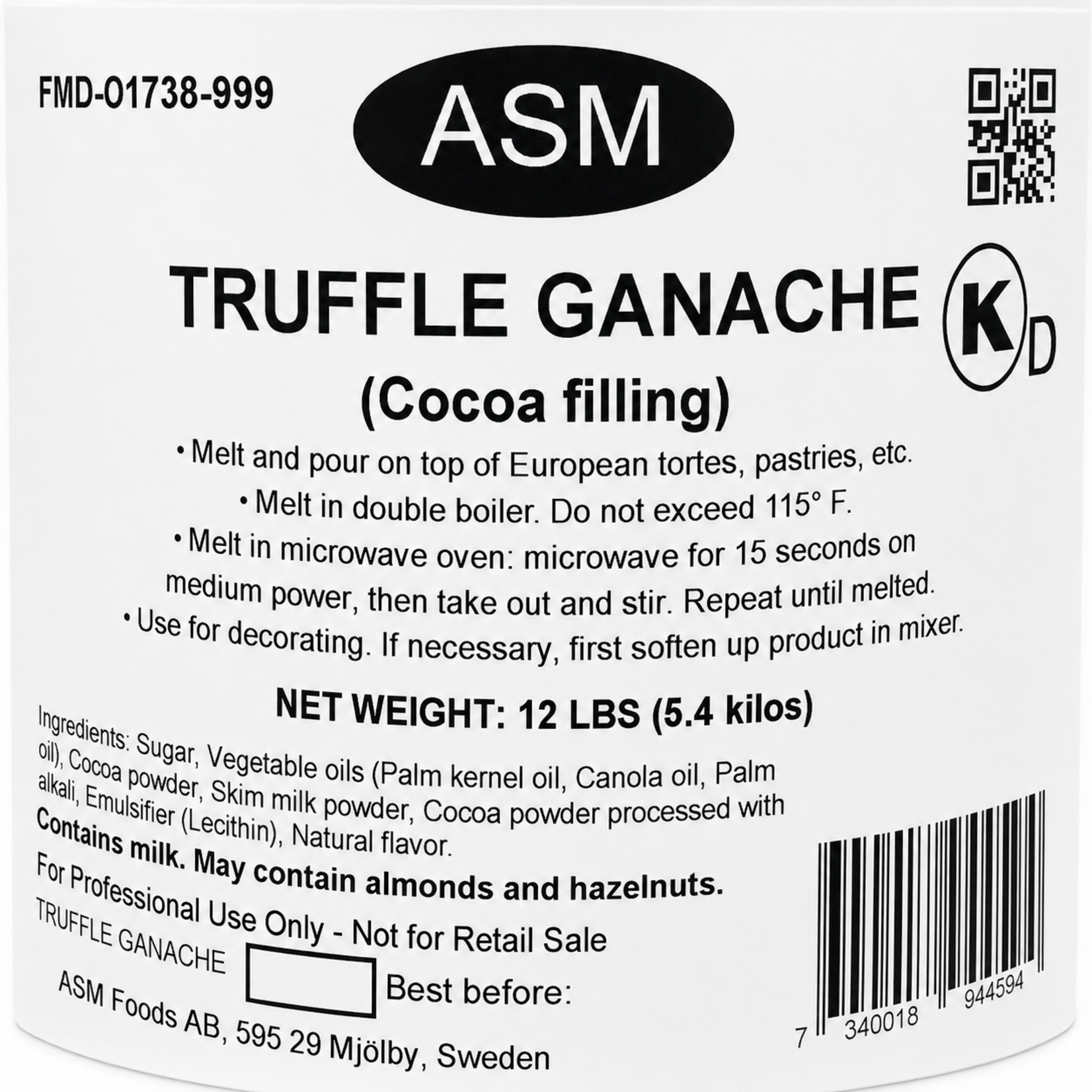 Callebaut ASM Truffle Ganache - 12 lb