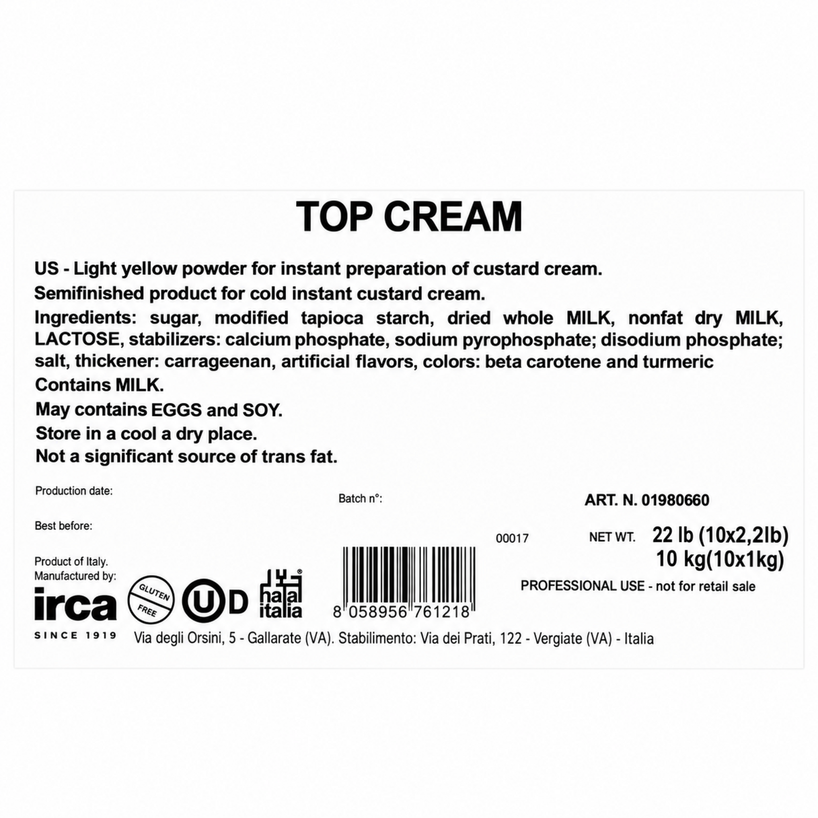 Irca IRCA - Top Pastry Cream (box of 10)