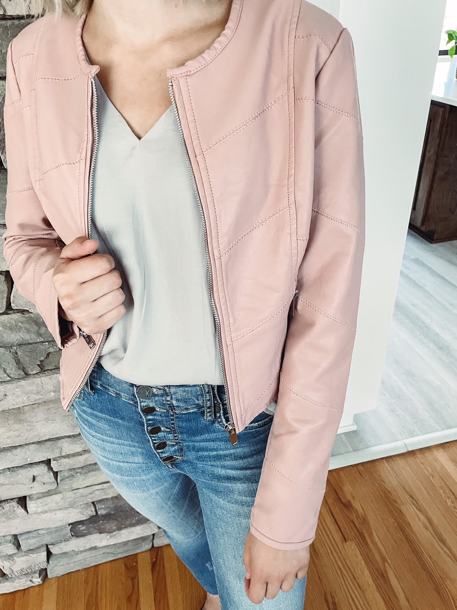 blush leather jacket