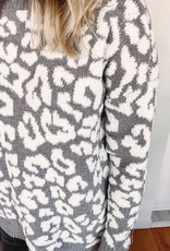Grey + White Animal Print Sweater