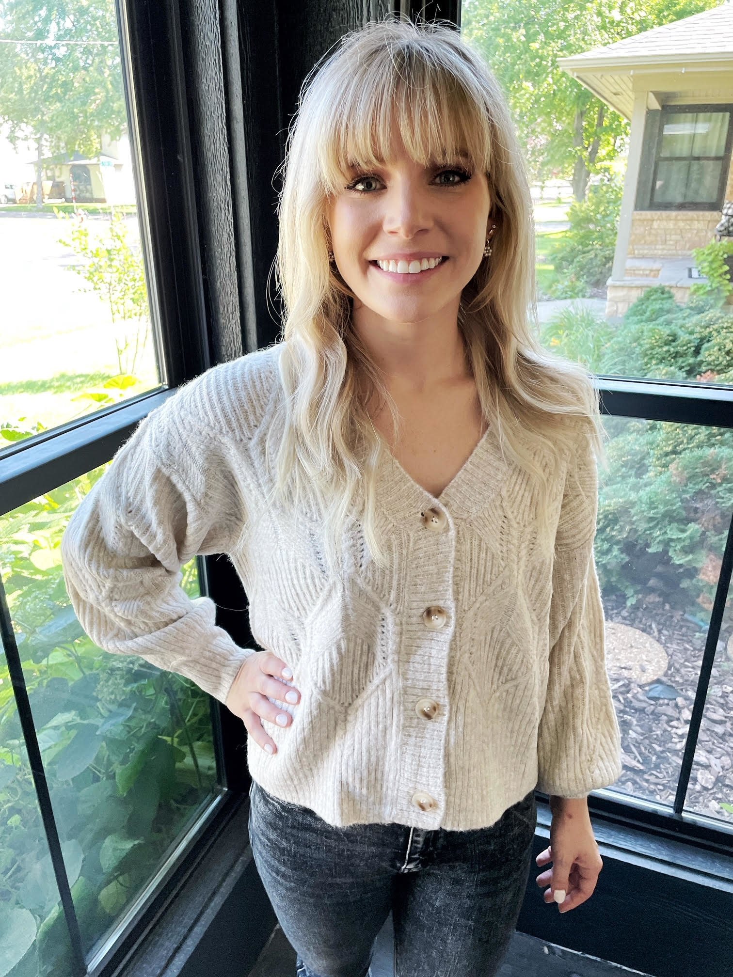 Meg Taupe Cable Knit Cardigan