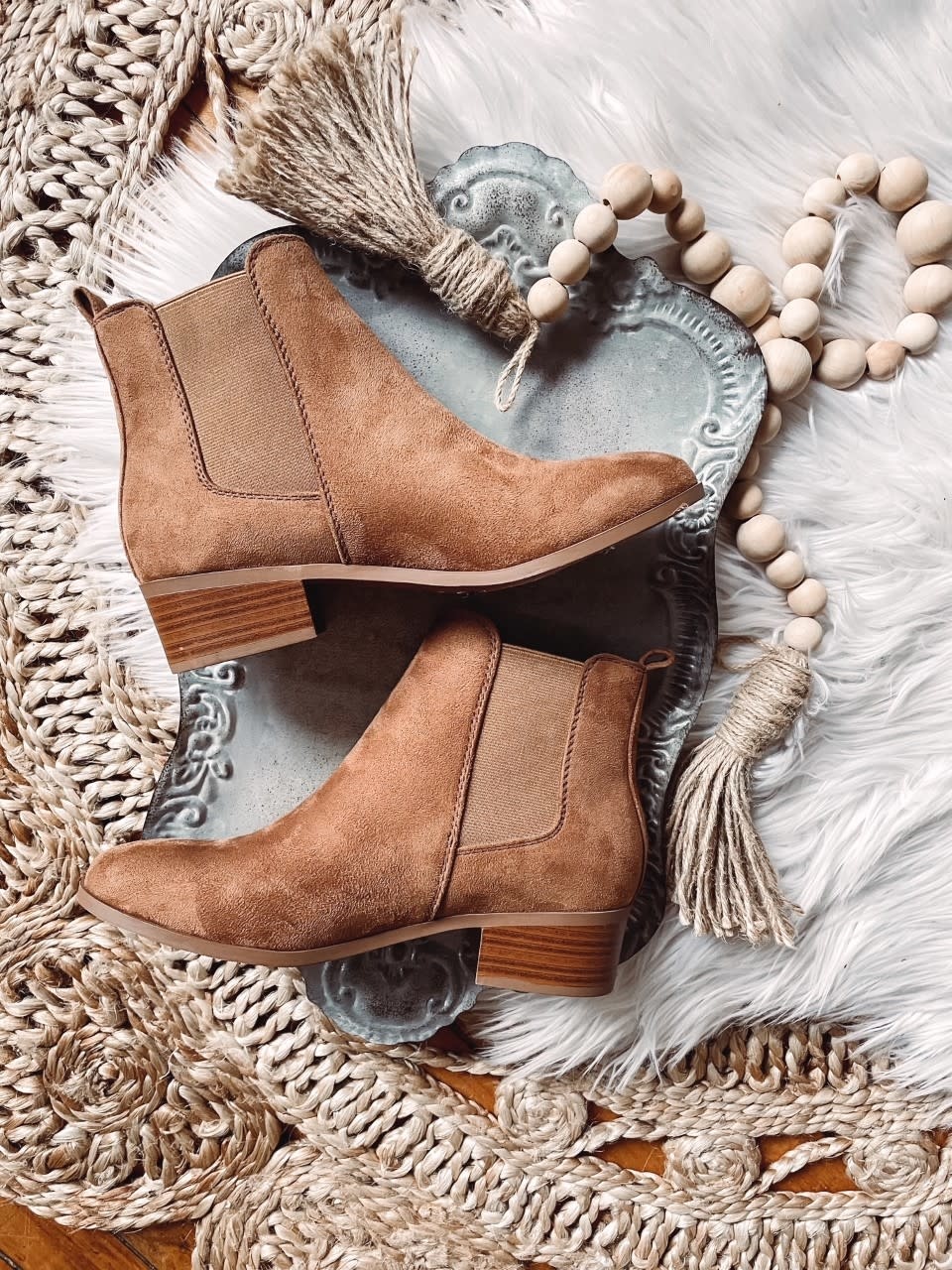 camel booties suede