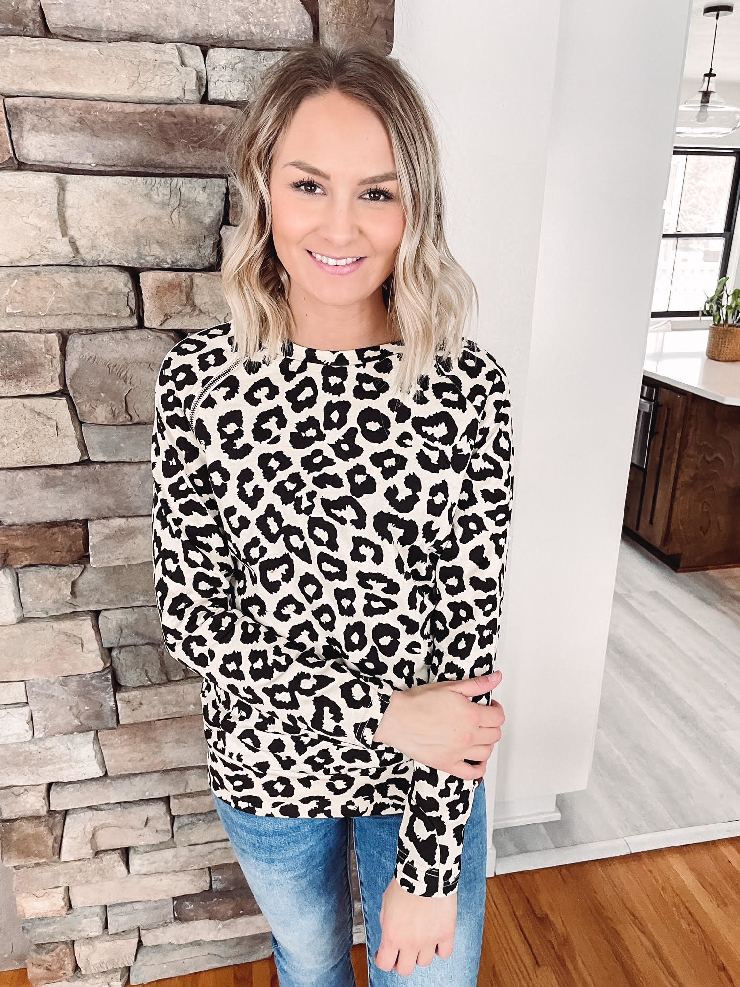 Cream Leopard Side Zip Pullover