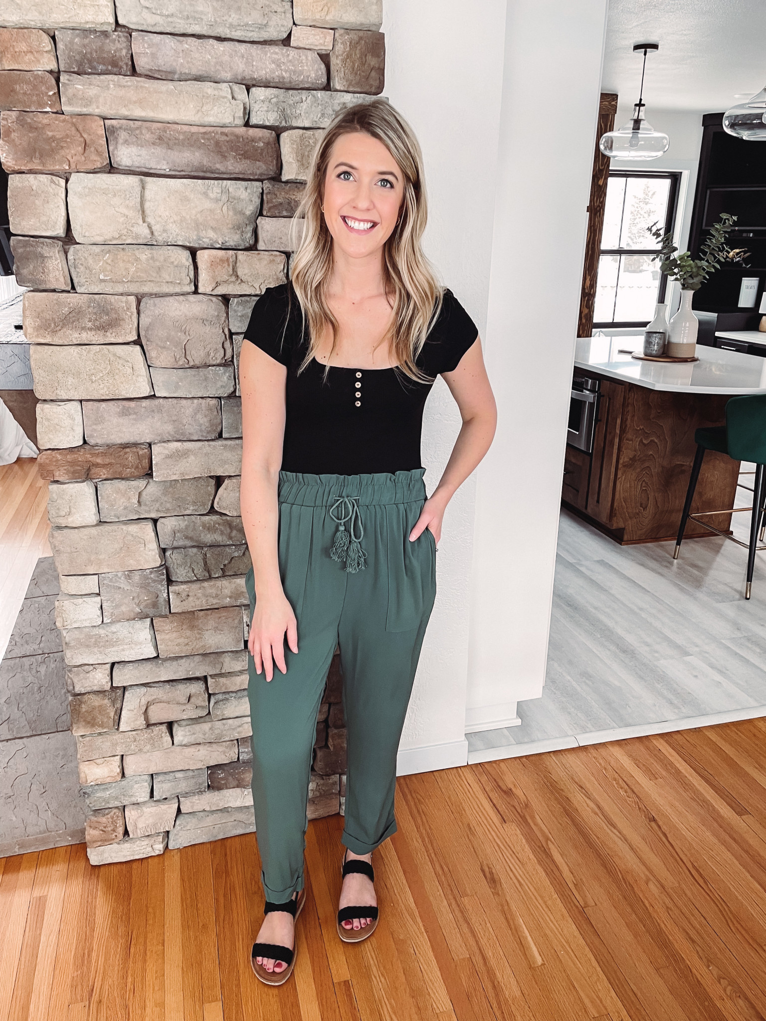green cuffed pants