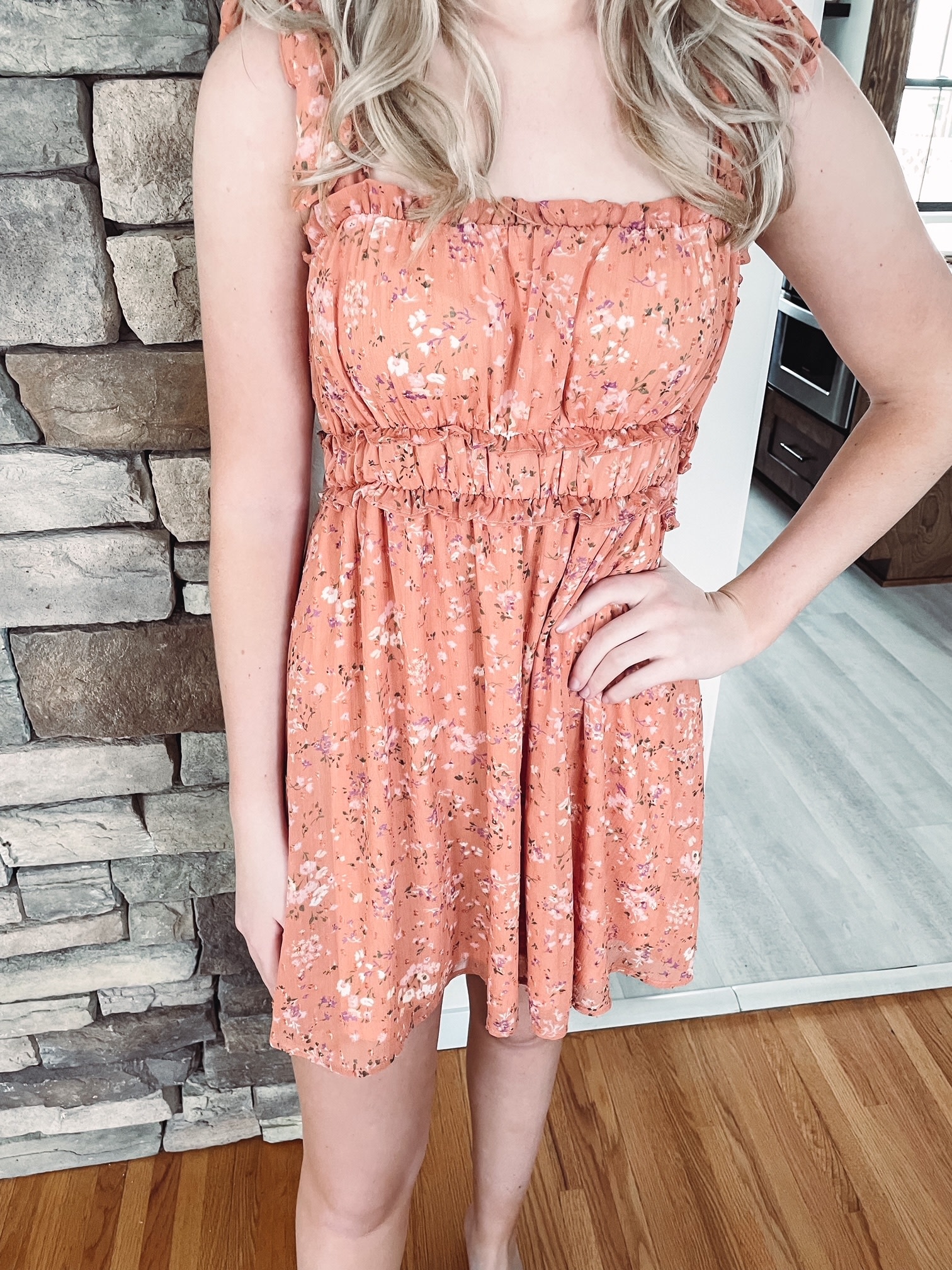 Apricot Ditsy Floral Dress