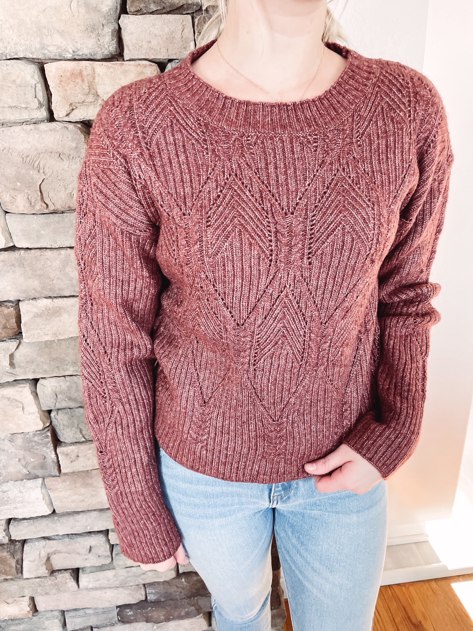 Brittany Mauve Cable Knit Sweater