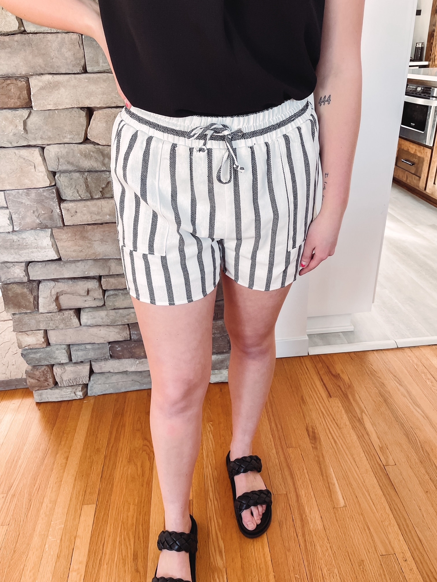 Gray Striped Paperbag Shorts