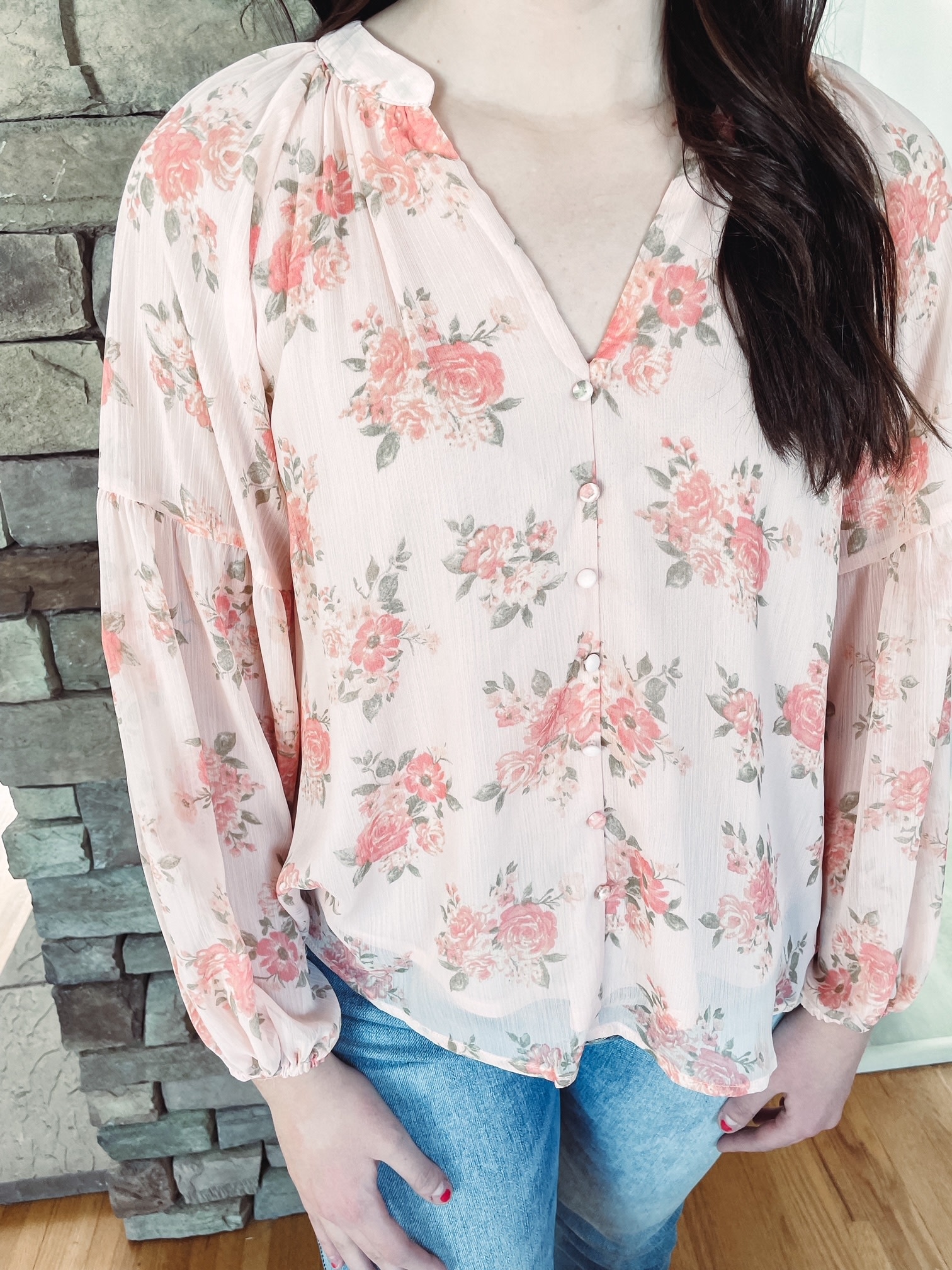 Blush Floral Button Up Blouse Urban Threads Clothing Boutique