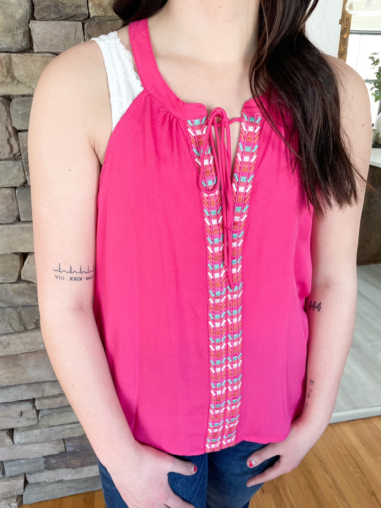 Hot Pink Embroidered Tank