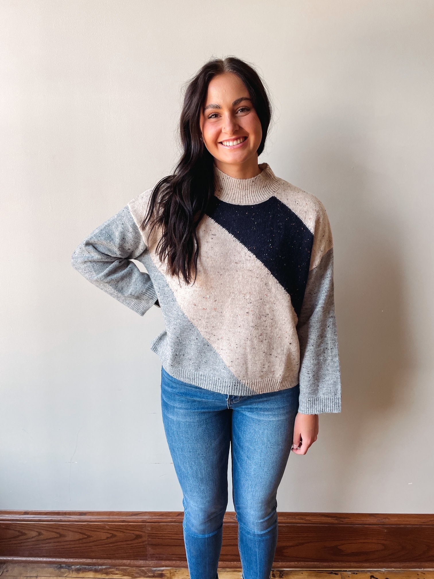 Amaya Gray Color Block Sweater