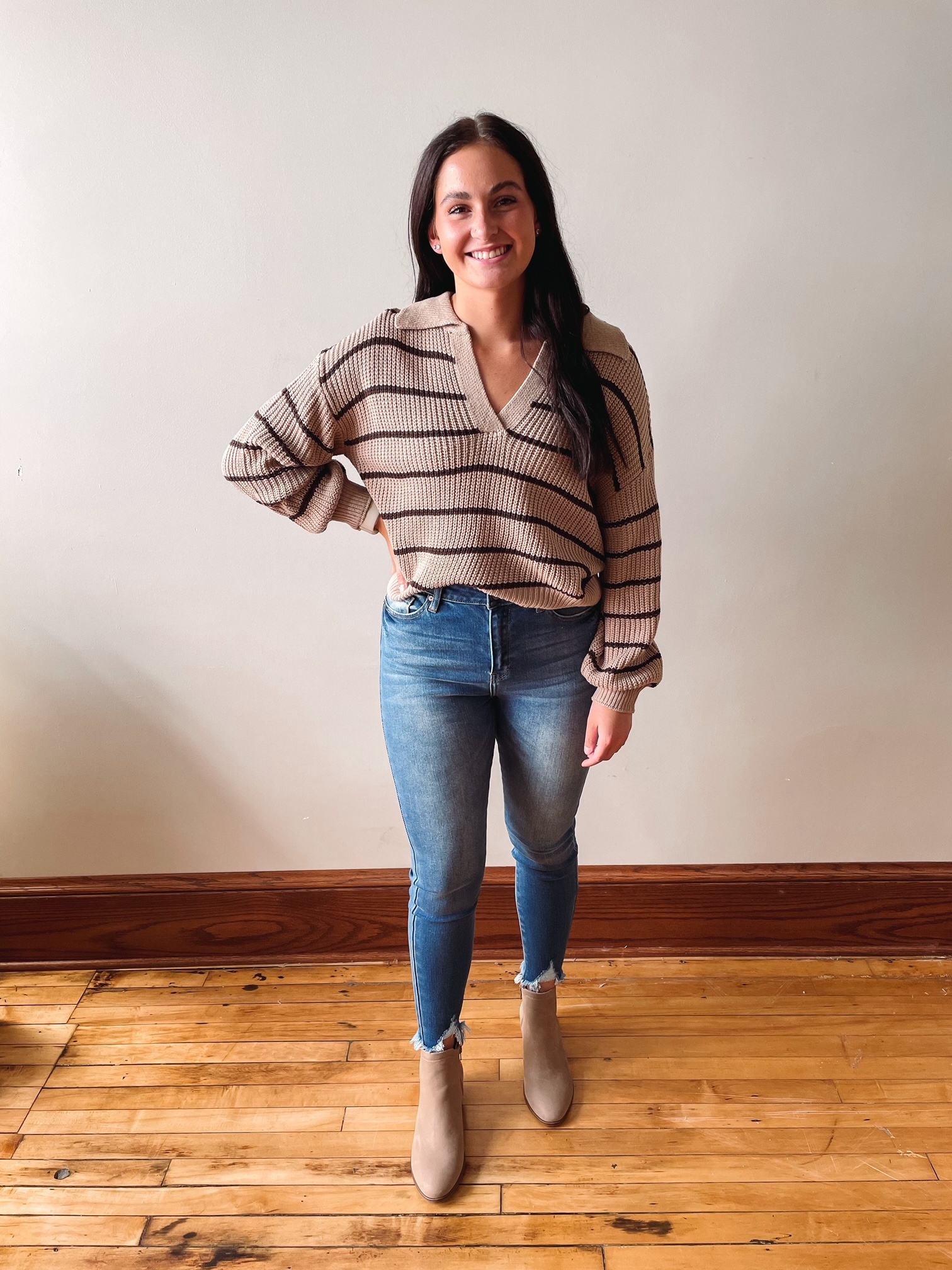 Caitlyn Mocha Striped Collar Sweater