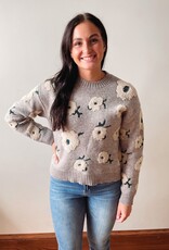 Kristen Grey Flower Sweater