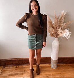 Bria Olive Corduroy Button Skirt
