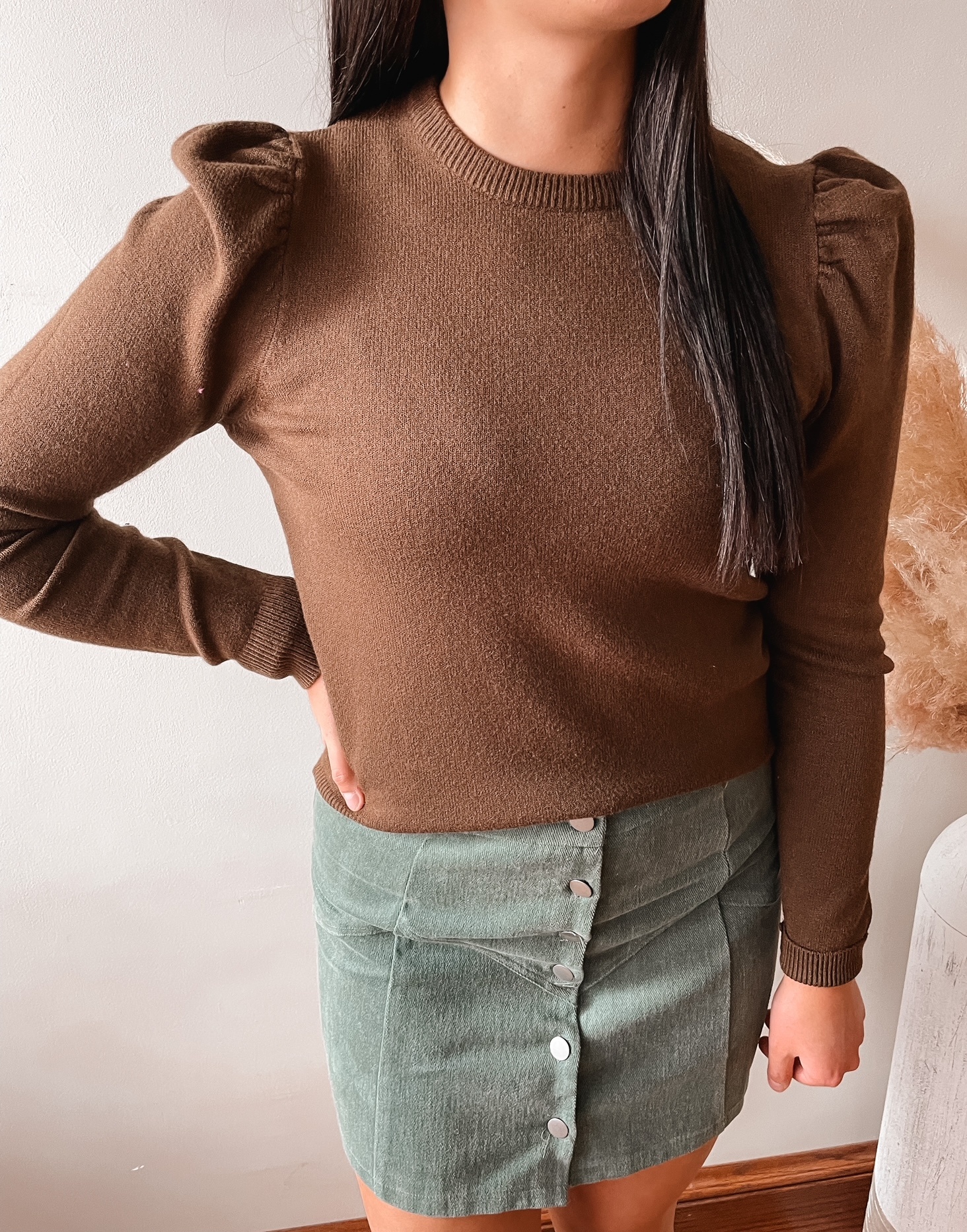Miranda Chestnut Puff Sleeve Sweater