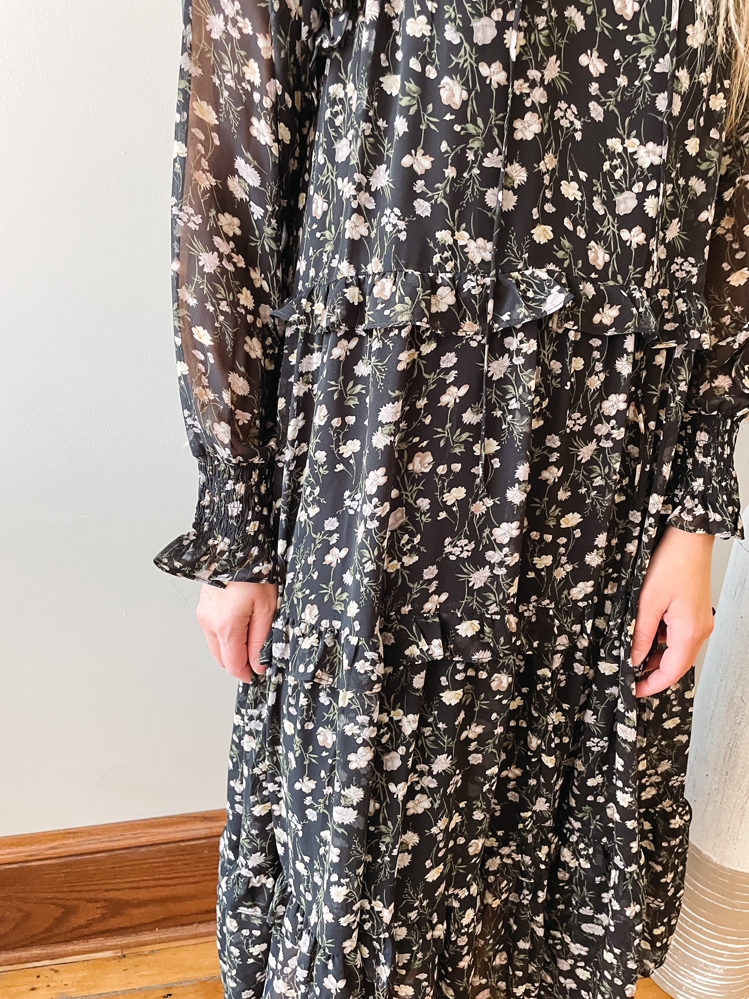 Peyton Black Floral Midi Dress