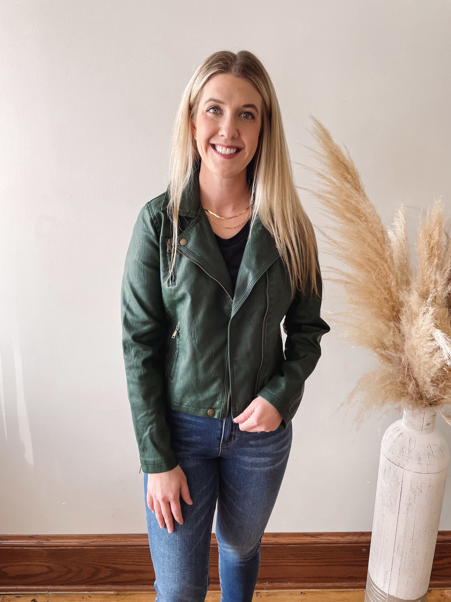 Abigail Hunter Green Leather Jacket - Urban Threads Clothing Boutique