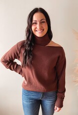 Tori Chestnut Turtleneck Cutout Sweater