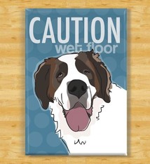 Pop Doggie Pop Doggie St Bernard Magnet, Caution Wet Floor