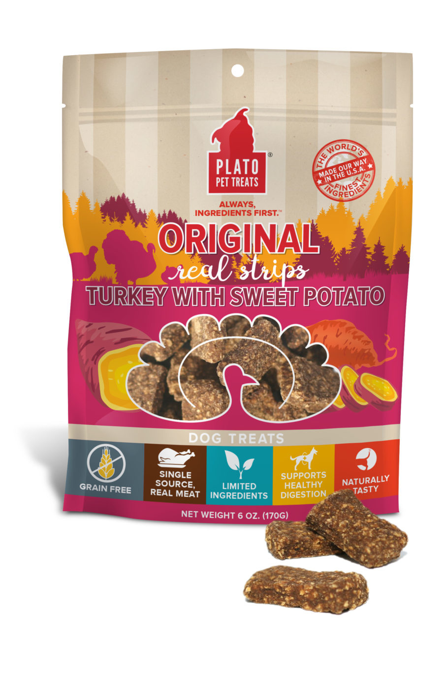 Plato Pet Treats Plato Original Real Strips Grain Free Turkey With Sweet Potato