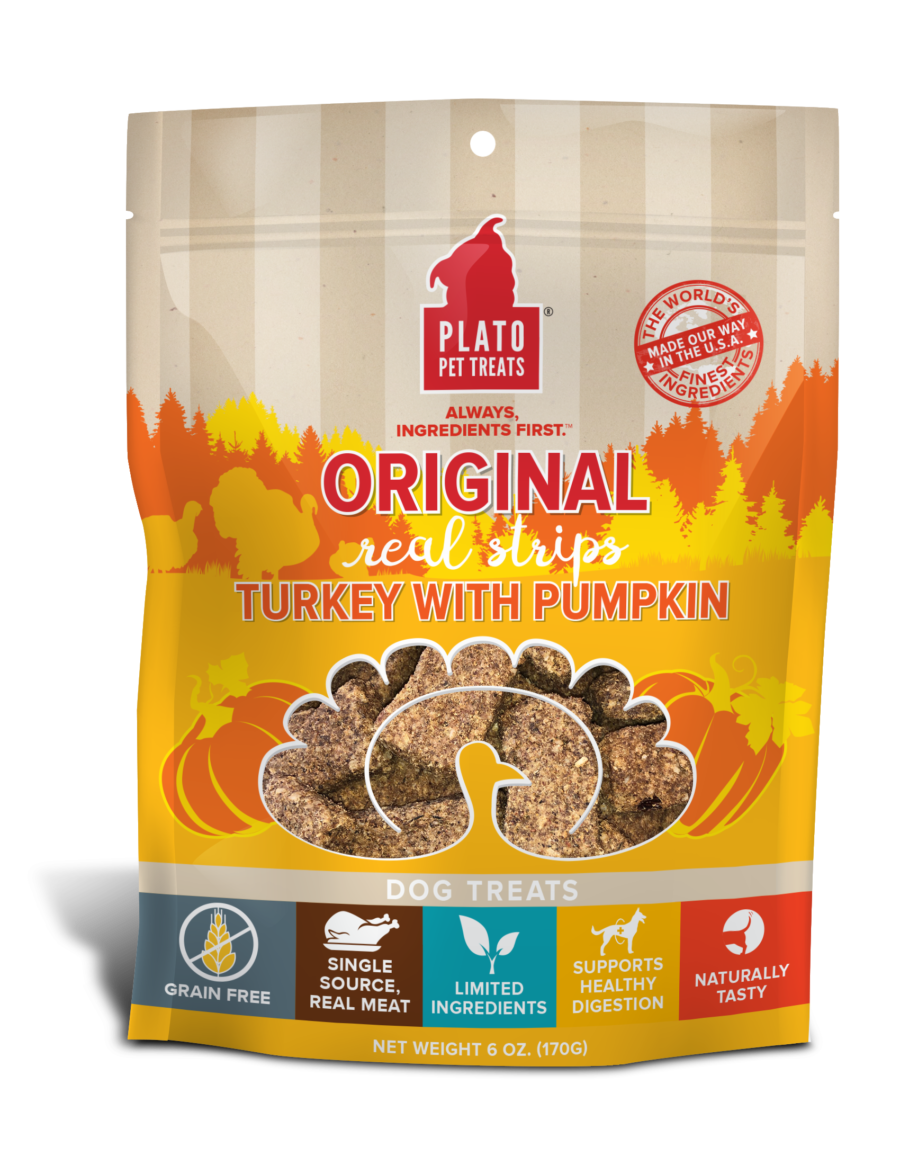 Plato Pet Treats Plato Original Real Strips Grain Free Turkey With Pumpkin