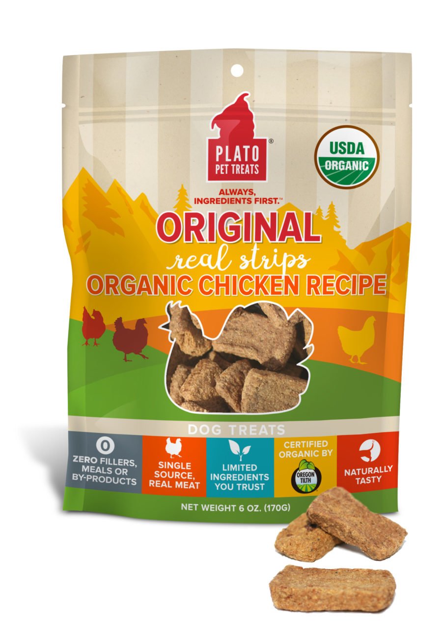 Plato Pet Treats Plato Original Real Strips Organic Chicken Recipe