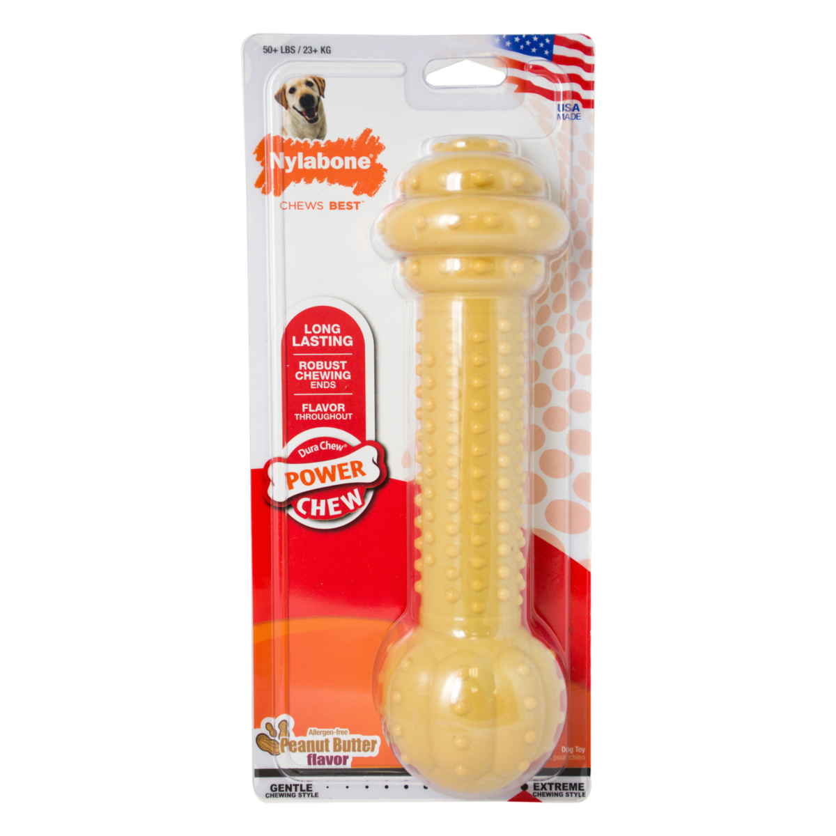 Nylabone Nylabone Barbell Power Chew Peanut Butter Flavor Monster