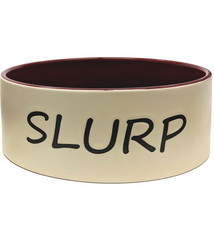 Ethical Stoneware Slurp Dog Dish,Tan/Burgundy 7”