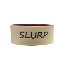 Ethical Stoneware Slurp Dog Dish,Tan/Burgundy 5”