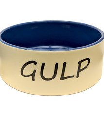 Ethical Stoneware Gulp Dog Dish,Tan/Blue 7”