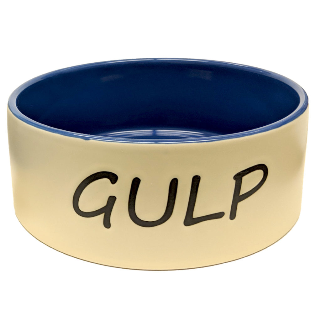 Ethical Stoneware Gulp Dog Dish,Tan/Blue 7”