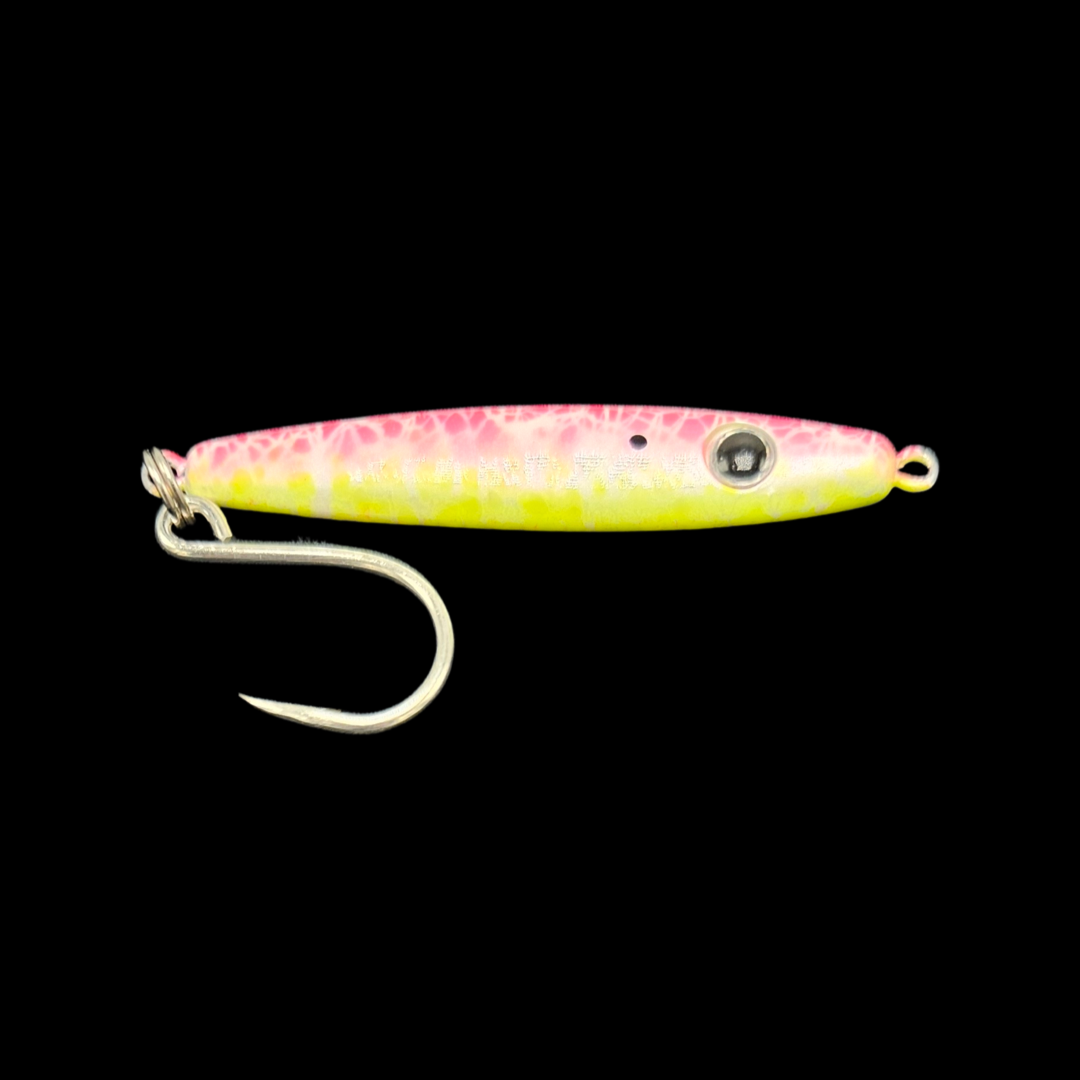 Leurre Métal Jackall Flag Trap 80 Grammes, Couleur Bleu/rose, Pour Pêche En Mer (saumon)