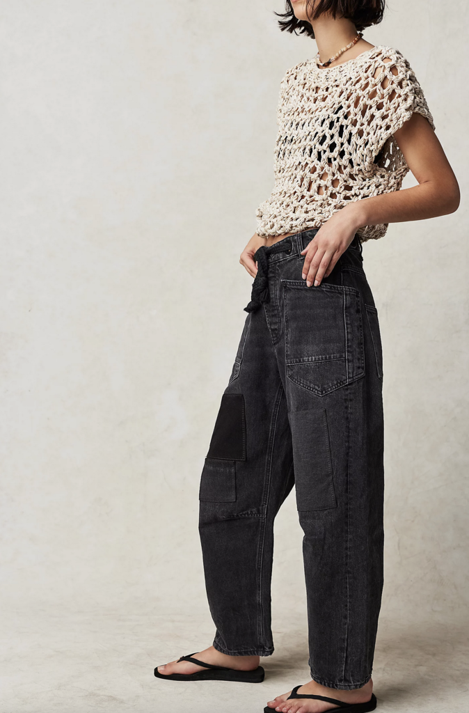 Free People Moxie Low Slung Pull-On Barrel Jeans